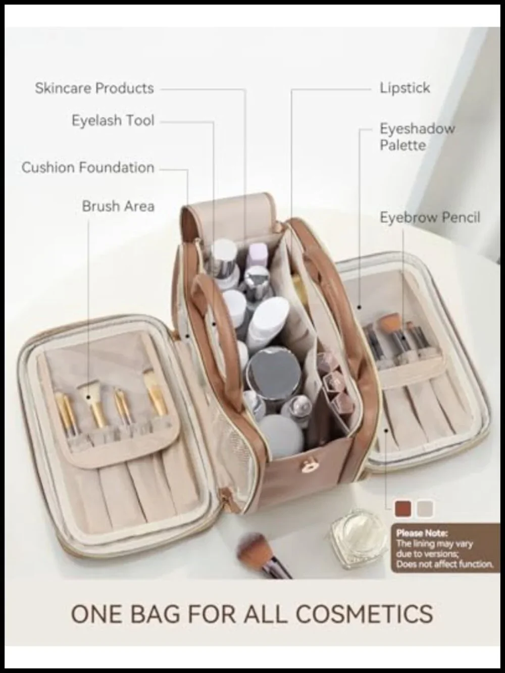 Large Capacity Waterproof Travel Cosmetic Toiletry Bag with Brush Holder